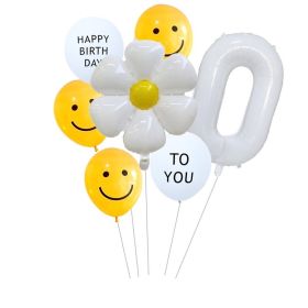 7pcs White Number Balloons Daisy Birthday Smile Face Latex Balloons Wedding Decoration Kids Birthday Party Supply (NUMBER SET: 0)