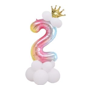 1 SET Rainbow Foil Number Balloons 0-9 Birthday Party Anniversary Decor Globo Kids figure Air Ball Supplies (Number: Rainbow 2)