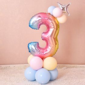 1 SET Rainbow Foil Number Balloons 0-9 Birthday Party Anniversary Decor Globo Kids figure Air Ball Supplies (Number: Macaroon 3)