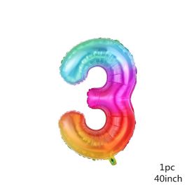 1PCS 40inch New Rainbow Number Foil Balloons Happy Birthday Wedding Party Decoration Adult Colorful Unicorn Globos Kids Gift (Color: 3)