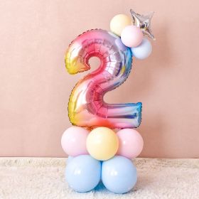 1 SET Rainbow Foil Number Balloons 0-9 Birthday Party Anniversary Decor Globo Kids figure Air Ball Supplies (Number: Macaroon 2)