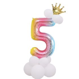 1 SET Rainbow Foil Number Balloons 0-9 Birthday Party Anniversary Decor Globo Kids figure Air Ball Supplies (Number: Rainbow 5)