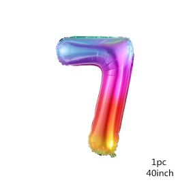 1PCS 40inch New Rainbow Number Foil Balloons Happy Birthday Wedding Party Decoration Adult Colorful Unicorn Globos Kids Gift (Color: 7)