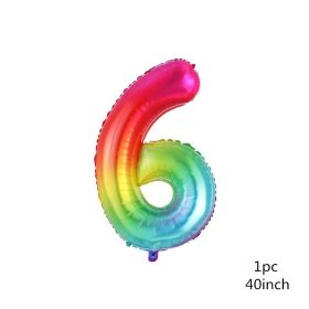 1PCS 40inch New Rainbow Number Foil Balloons Happy Birthday Wedding Party Decoration Adult Colorful Unicorn Globos Kids Gift (Color: 6)