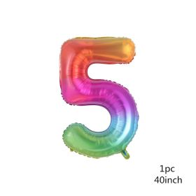 1PCS 40inch New Rainbow Number Foil Balloons Happy Birthday Wedding Party Decoration Adult Colorful Unicorn Globos Kids Gift (Color: 5)