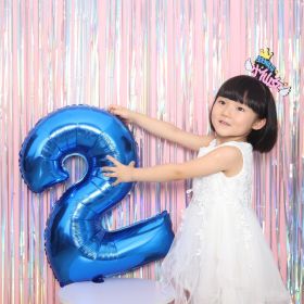 1PCS 32INCH Party Decoration Blue Number Foil Balloon Discolor Digital Globos Birthday Baby Shower Supplies (Number: blue 2)