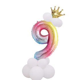 1 SET Rainbow Foil Number Balloons 0-9 Birthday Party Anniversary Decor Globo Kids figure Air Ball Supplies (Number: Rainbow 9)