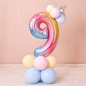 1 SET Rainbow Foil Number Balloons 0-9 Birthday Party Anniversary Decor Globo Kids figure Air Ball Supplies (Number: Macaroon 9)