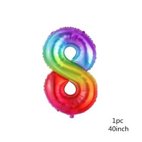 1PCS 40inch New Rainbow Number Foil Balloons Happy Birthday Wedding Party Decoration Adult Colorful Unicorn Globos Kids Gift (Color: 8)