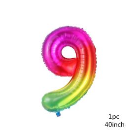 1PCS 40inch New Rainbow Number Foil Balloons Happy Birthday Wedding Party Decoration Adult Colorful Unicorn Globos Kids Gift (Color: 9)