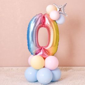 1 SET Rainbow Foil Number Balloons 0-9 Birthday Party Anniversary Decor Globo Kids figure Air Ball Supplies (Number: Macaroon 0)