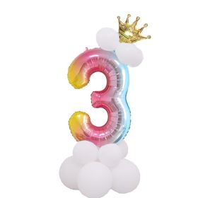 1 SET Rainbow Foil Number Balloons 0-9 Birthday Party Anniversary Decor Globo Kids figure Air Ball Supplies (Number: Rainbow 3)