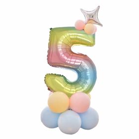 1 SET Rainbow Aluminium Foil Number Balloons 0-9 Birthday Party Anniversary Party Decor Globo Kids figure Air Ball Supplies (Number: 5)