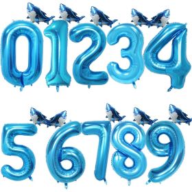 2pcs Baby Shark Birthday Party Balloons 32inch Blue Foil Number Balloon Birthday Party Decoration (Number: 0)