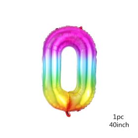 1PCS 40inch New Rainbow Number Foil Balloons Happy Birthday Wedding Party Decoration Adult Colorful Unicorn Globos Kids Gift (Color: 0)