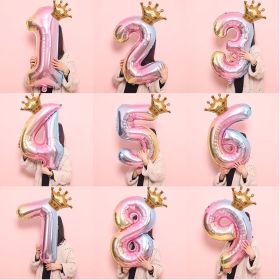 2pcs/1set 32inch rainbow number balloons with gold crown unicorn party foil balloon birthday party decorations kids globos (Number: 1)