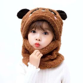 New Autumn and Winter Cute Children Cartoon Scarf Hat Two-piece Double Fleece Warmth Boy Girl Child Adult Parent-child Baby hat (Size: S 1-5 years old, Color: KT05)