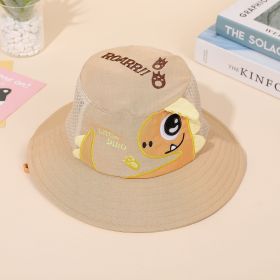 Baby children summer new fisherman hat thin cute dinosaur embroidery go out sunshade sunscreen fisherman hat (Color: Khaki)