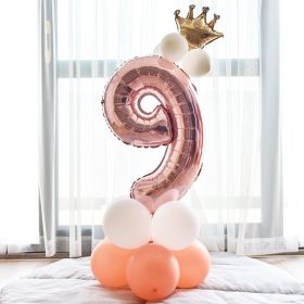 Aluminium Foil Number Balloons 0-9 Birthday Party Anniversary Decor Globo Kids figure Air Ball Supplies (Number: rose gold&white 9)