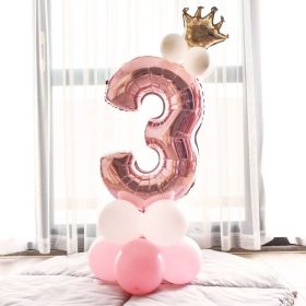 Aluminium Foil Number Balloons 0-9 Birthday Party Anniversary Decor Globo Kids figure Air Ball Supplies (Number: pink&white3)