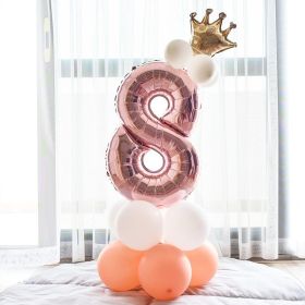 Aluminium Foil Number Balloons 0-9 Birthday Party Anniversary Decor Globo Kids figure Air Ball Supplies (Number: rose gold&white 8)