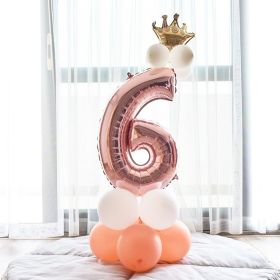 Aluminium Foil Number Balloons 0-9 Birthday Party Anniversary Decor Globo Kids figure Air Ball Supplies (Number: rose gold&white 6)