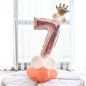 Aluminium Foil Number Balloons 0-9 Birthday Party Anniversary Decor Globo Kids figure Air Ball Supplies (Number: rose gold&white 7)