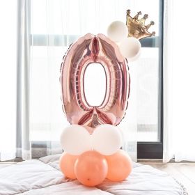 Aluminium Foil Number Balloons 0-9 Birthday Party Anniversary Decor Globo Kids figure Air Ball Supplies (Number: rose gold&white 0)