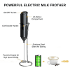 Electric Milk Frother Handheld with Stainless Steel Stand