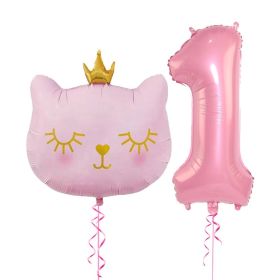 2pcs Cute Pink Number Cat Head Balloons Baby Shower Globos Kids Toy (Color: pink cat&32inch 1)