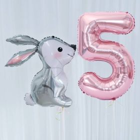 2Pcs 40Inch Large Rose Gold Number Cut Jungle Gray Rabbit Balloons Baby Shower Globos Wedding Birthday Party Decoration Kid Toys (Color: 5)