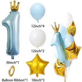 11pcs Boy Girl 1st Happy Birthday Balloons Set With Crown Number 1 Balloons Kids 1st Birthday Party Decoration DIY Crafts (Color: blue 11pcs)