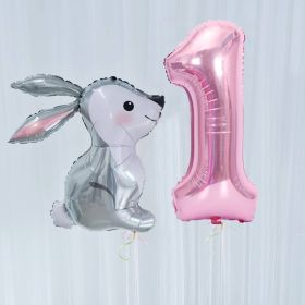 2Pcs 40Inch Large Rose Gold Number Cut Jungle Gray Rabbit Balloons Baby Shower Globos Wedding Birthday Party Decoration Kid Toys (Color: 1)