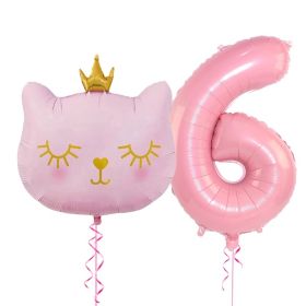 2pcs Cute Pink Number Cat Head Balloons Baby Shower Globos Kids Toy (Color: pink cat&32inch 6)