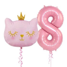 2pcs Cute Pink Number Cat Head Balloons Baby Shower Globos Kids Toy (Color: pink cat&32inch8)