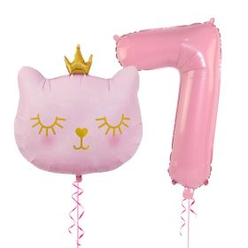 2pcs Cute Pink Number Cat Head Balloons Baby Shower Globos Kids Toy (Color: pink cat&32inch 7)