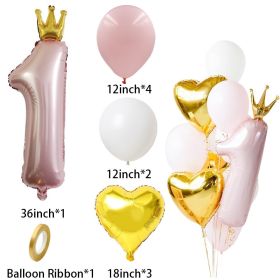 11pcs Boy Girl 1st Happy Birthday Balloons Set With Crown Number 1 Balloons Kids 1st Birthday Party Decoration DIY Crafts (Color: pink 11pcs)