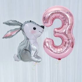 2Pcs 40Inch Large Rose Gold Number Cut Jungle Gray Rabbit Balloons Baby Shower Globos Wedding Birthday Party Decoration Kid Toys (Color: 3)