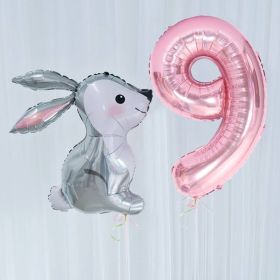 2Pcs 40Inch Large Rose Gold Number Cut Jungle Gray Rabbit Balloons Baby Shower Globos Wedding Birthday Party Decoration Kid Toys (Color: 9)