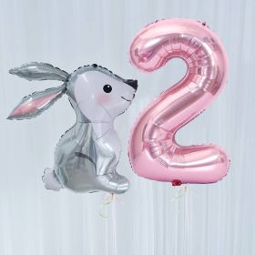 2Pcs 40Inch Large Rose Gold Number Cut Jungle Gray Rabbit Balloons Baby Shower Globos Wedding Birthday Party Decoration Kid Toys (Color: 2)