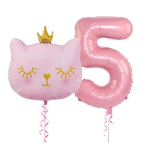 2pcs Cute Pink Number Cat Head Balloons Baby Shower Globos Kids Toy (Color: pink cat&32inch 5)