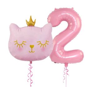 2pcs Cute Pink Number Cat Head Balloons Baby Shower Globos Kids Toy (Color: pink cat&32inch 2)