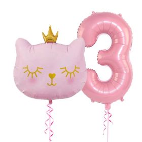 2pcs Cute Pink Number Cat Head Balloons Baby Shower Globos Kids Toy (Color: pink cat&32inch 3)