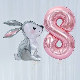 2Pcs 40Inch Large Rose Gold Number Cut Jungle Gray Rabbit Balloons Baby Shower Globos Wedding Birthday Party Decoration Kid Toys (Color: 8)