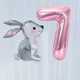 2Pcs 40Inch Large Rose Gold Number Cut Jungle Gray Rabbit Balloons Baby Shower Globos Wedding Birthday Party Decoration Kid Toys (Color: 7)