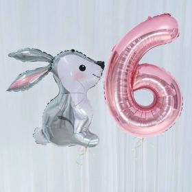 2Pcs 40Inch Large Rose Gold Number Cut Jungle Gray Rabbit Balloons Baby Shower Globos Wedding Birthday Party Decoration Kid Toys (Color: 6)