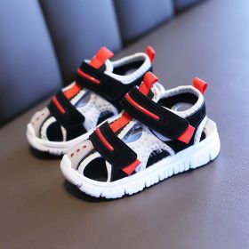 Summer baby sandals for girls boys soft bottom cloth children shoes fashion little kids beach sandals toddler shoes (Size: 23, Color: BLACK)