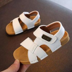 2019 Summer Children Sandals Boys Shoes for Kids Toddler Soft Anti-slip Beach Sandals Baby Girls PU Leather Casual Flat Sandals (Size: 6, Color: White)