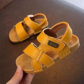 2019 Summer Children Sandals Boys Shoes for Kids Toddler Soft Anti-slip Beach Sandals Baby Girls PU Leather Casual Flat Sandals (Size: 8, Color: yellow)