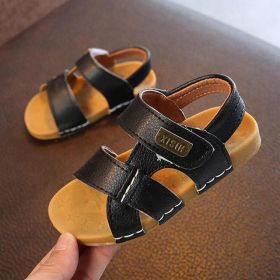 2019 Summer Children Sandals Boys Shoes for Kids Toddler Soft Anti-slip Beach Sandals Baby Girls PU Leather Casual Flat Sandals (Size: 7, Color: BLACK)